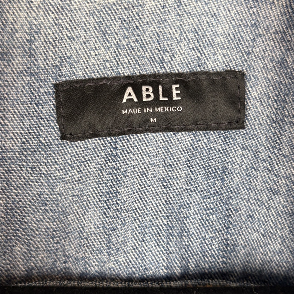 ABLE Merly Denim Distressed Medium Wash Jean Jacket Sustainable Brand Size Med - Picture 4 of 10